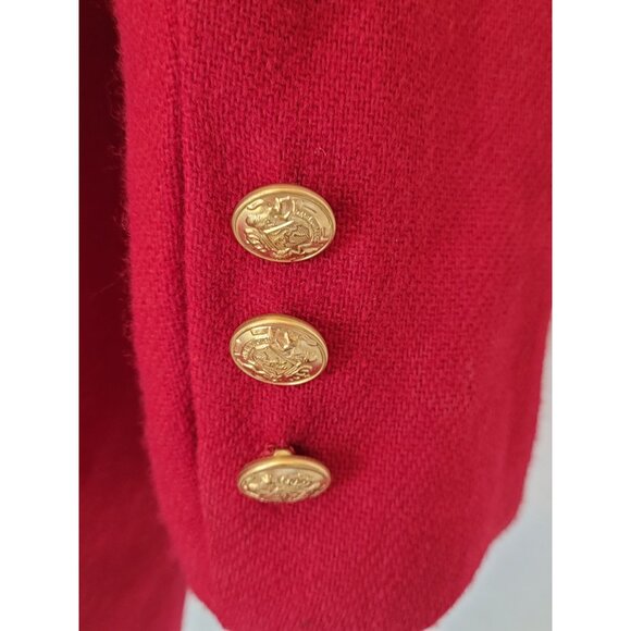 Joan Leslie Womens Red Wool & Nylon Blazer Size 16 With Gold Button Detail - Picture 11 of 16